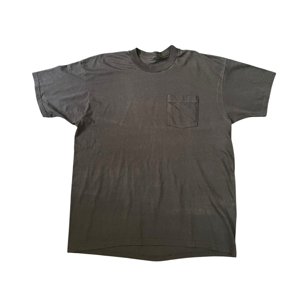 Vintage 80s Black Blank Basic Pocket Tee Shirt Size XL Made In USA Selvedge